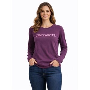 CARHARTT Long Sleeve Logo Shirt Womens Small Purple Cotton Crewneck